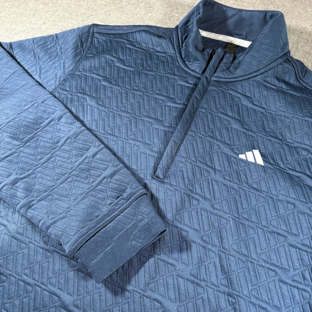 Adidas Quarter Zip Pullover Mens Large Navy Blue Textured Geometric 1/4 Zip Top